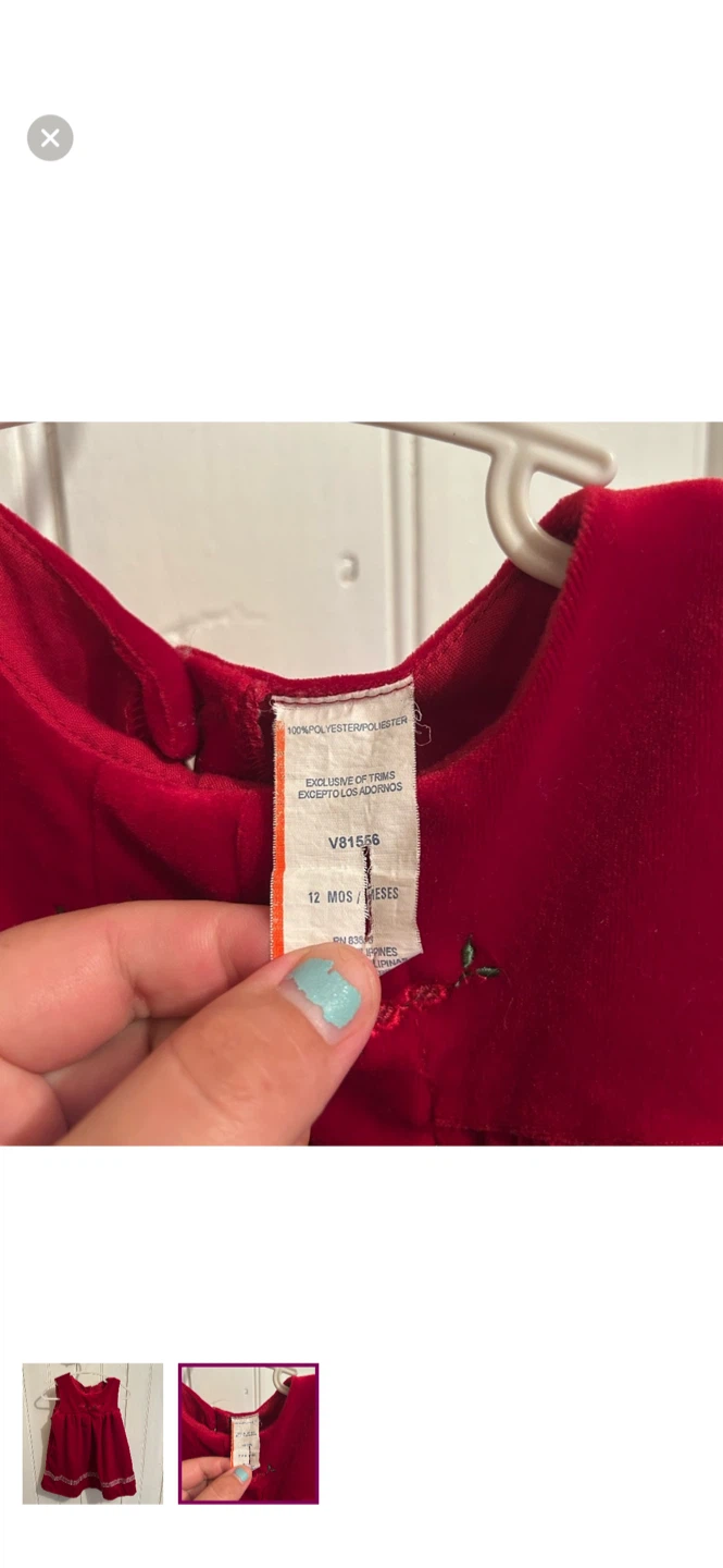 Vintage Red Velvet Dress - 12 Months - photo 2