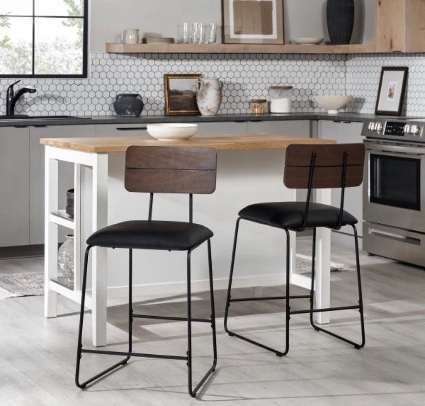 Black Faux Leather Counter Stool