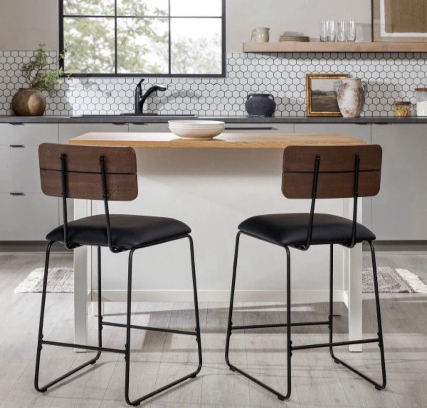 Black Faux Leather Counter Stool - photo 2