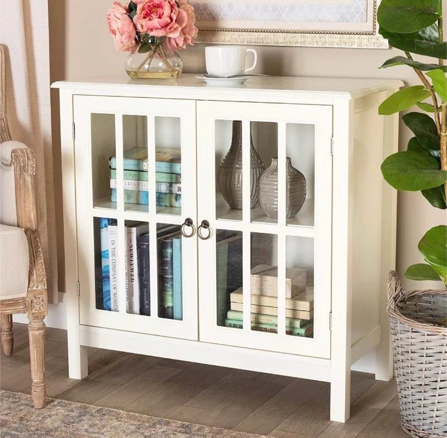 White Accent Cabinet with Glass Doors - photo 5