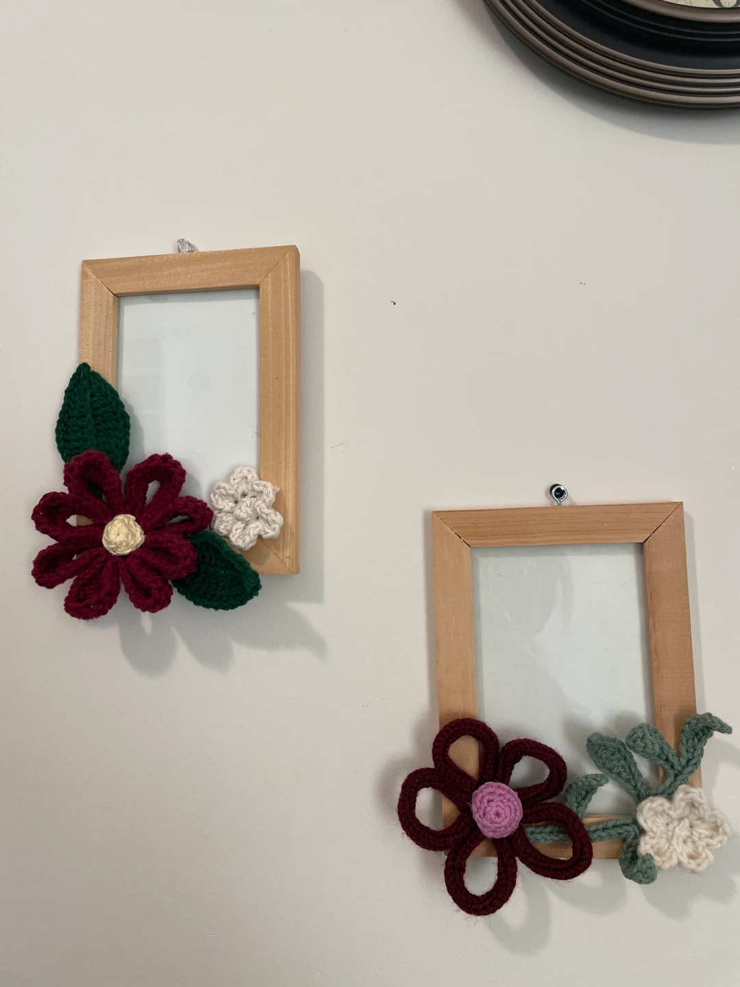 Handmade Crocheted Flower Picture Frames - Set of 2