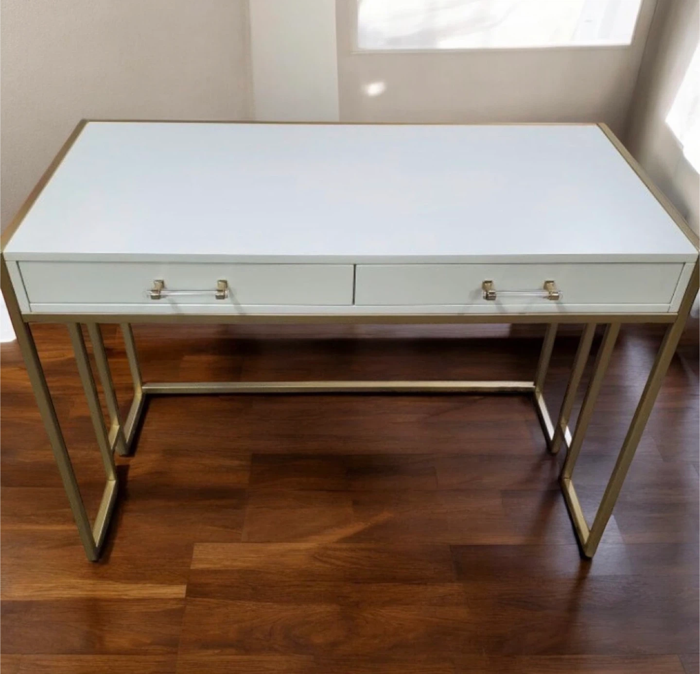 White & Gold Accent Computer Writing Desk