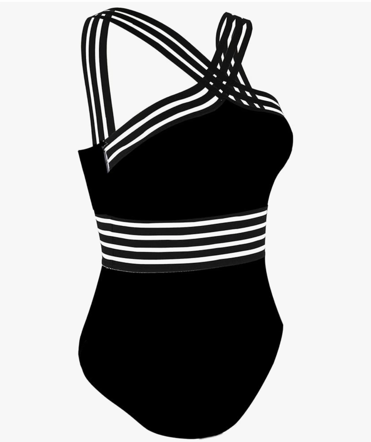 Black One-Piece Swimsuit - Striped Detail - photo 2