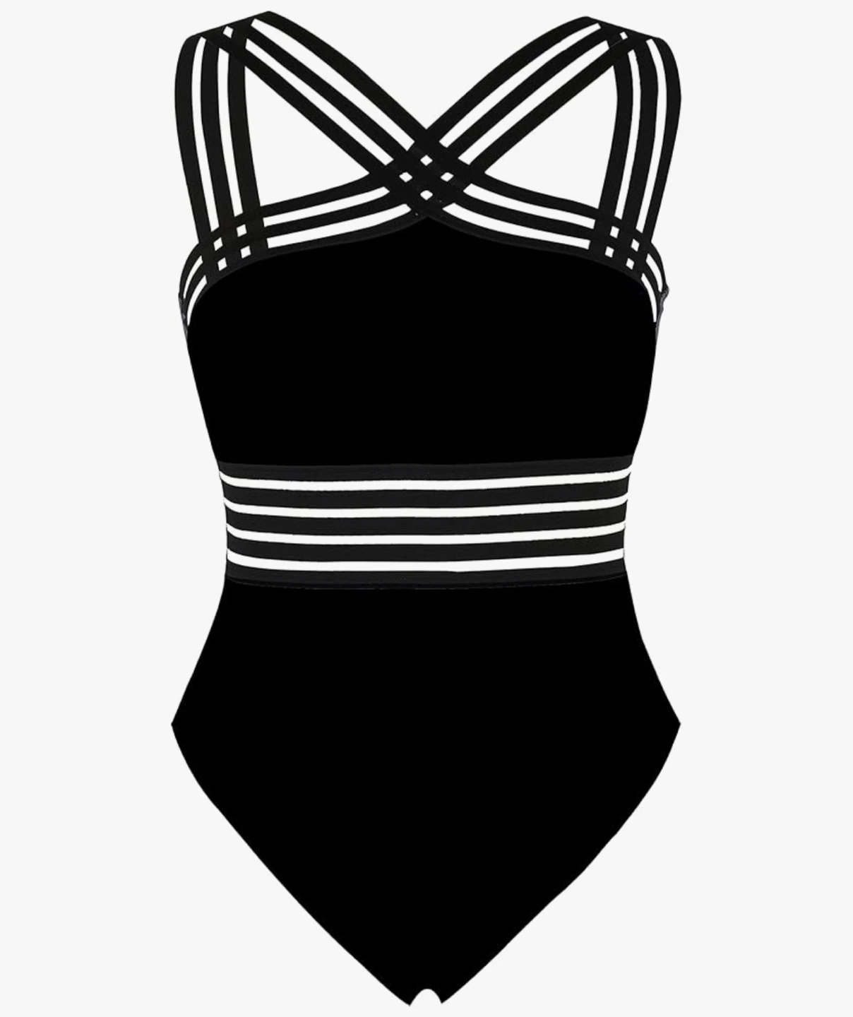 Black One-Piece Swimsuit - Striped Detail
