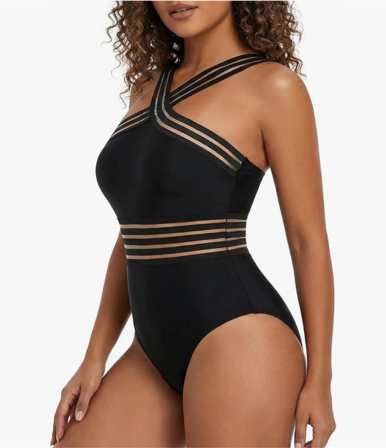 Black One-Piece Swimsuit - Striped Detail - photo 4