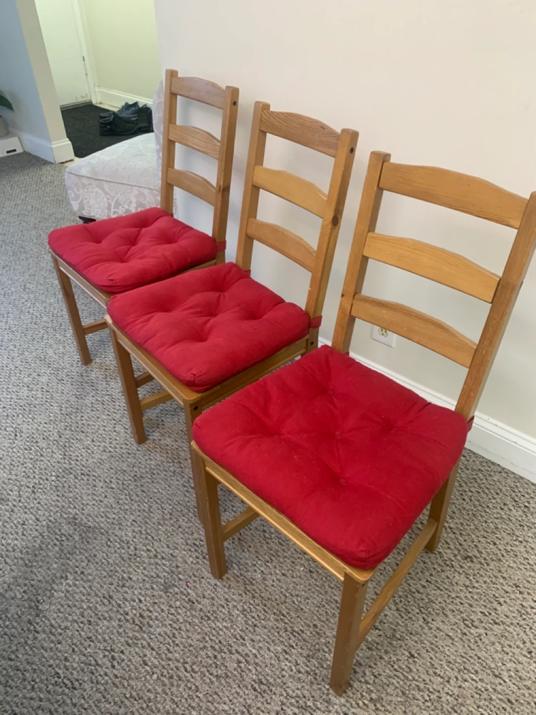 Wood Chairs - Furniture - 3 Wooden Chair with Red Cushions - photo 5