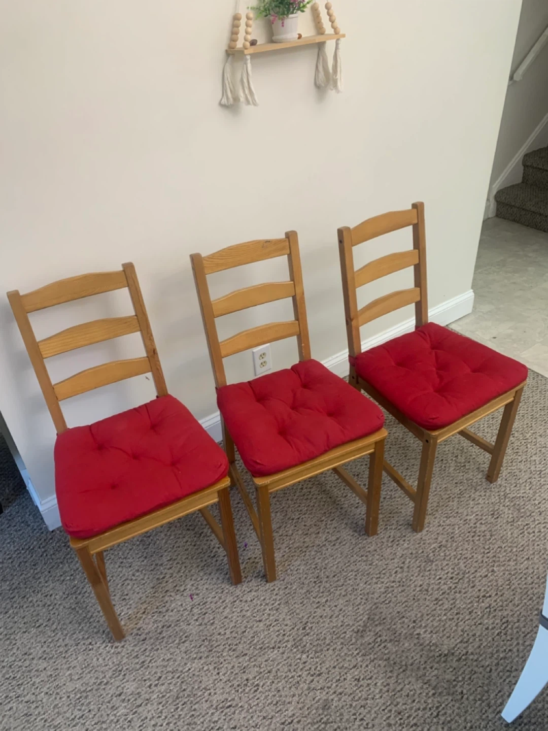 Wood Chairs - Furniture - 3 Wooden Chair with Red Cushions