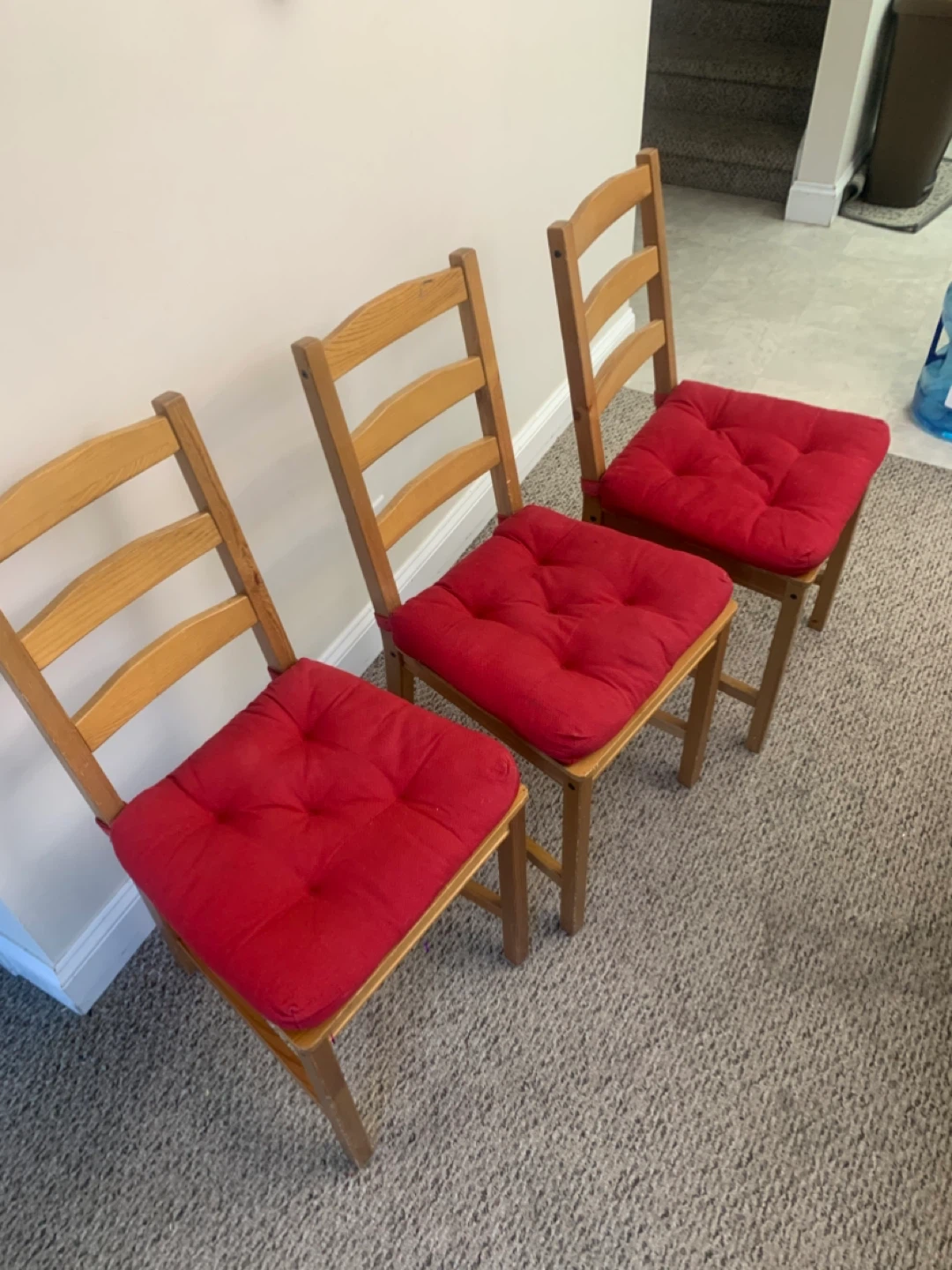 Wood Chairs - Furniture - 3 Wooden Chair with Red Cushions - photo 3