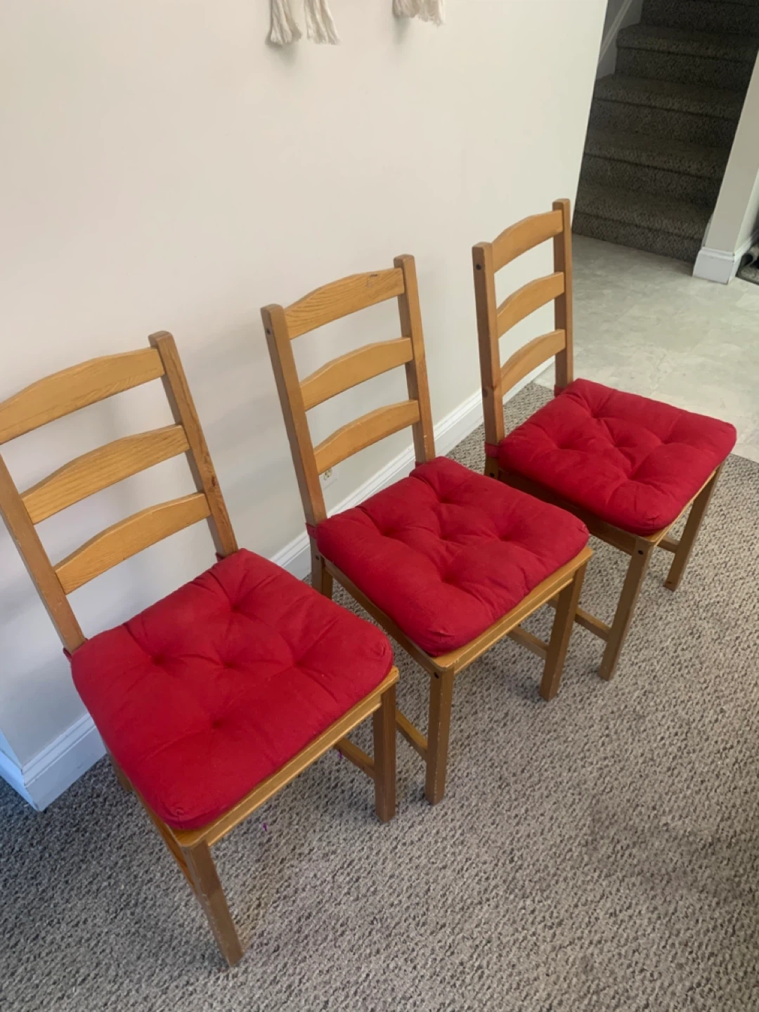 Wood Chairs - Furniture - 3 Wooden Chair with Red Cushions - photo 2