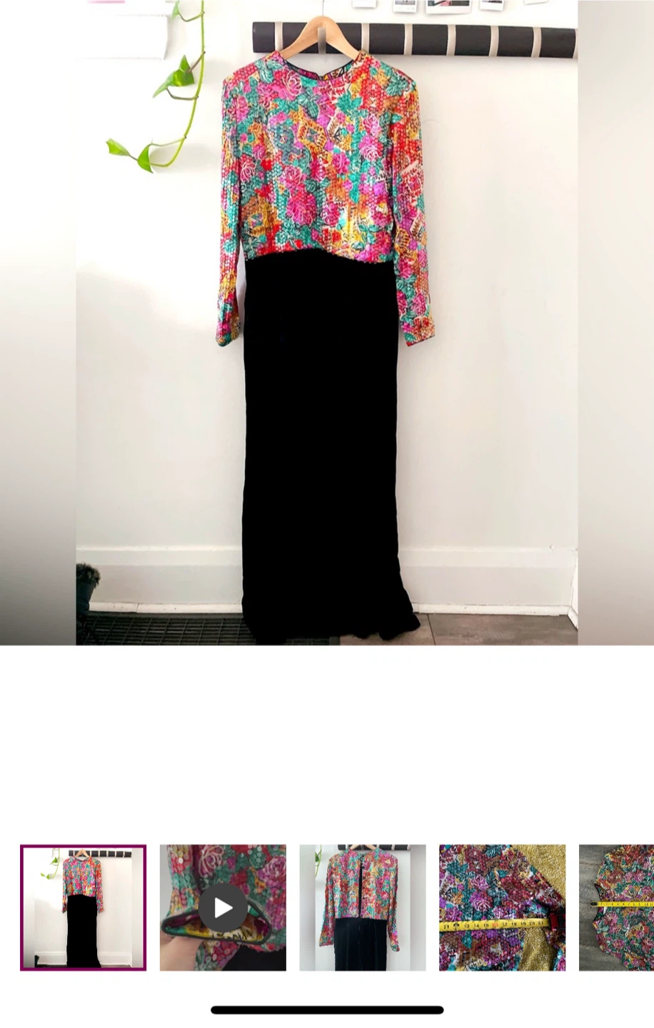 Vintage Floral Sequin Top Black Velvet Dress - photo 2