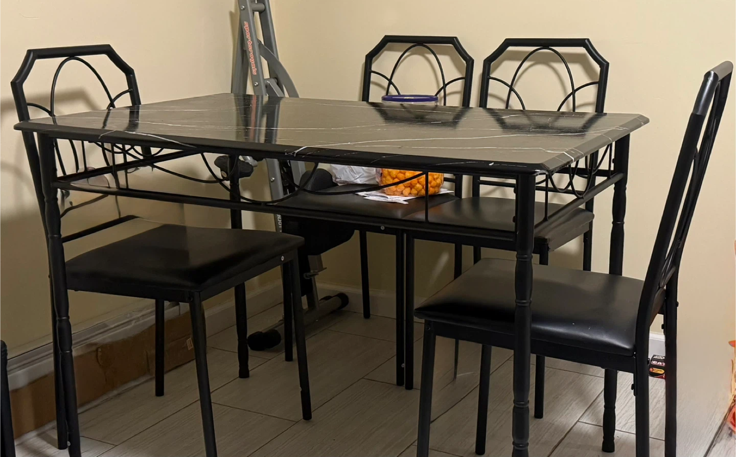 Black Marble Dining Table with 4 Chairs - photo 4