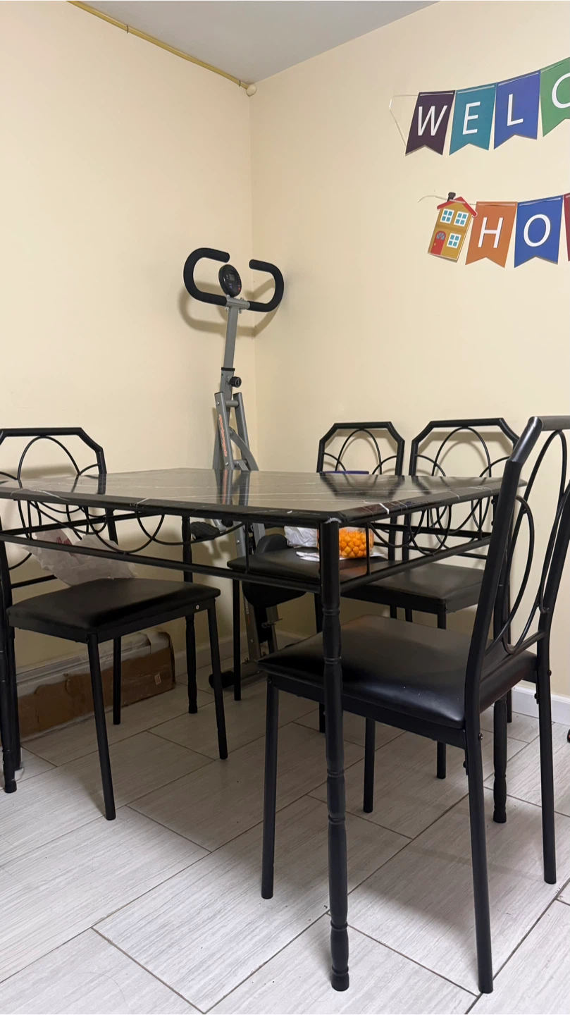 Black Marble Dining Table with 4 Chairs - photo 2