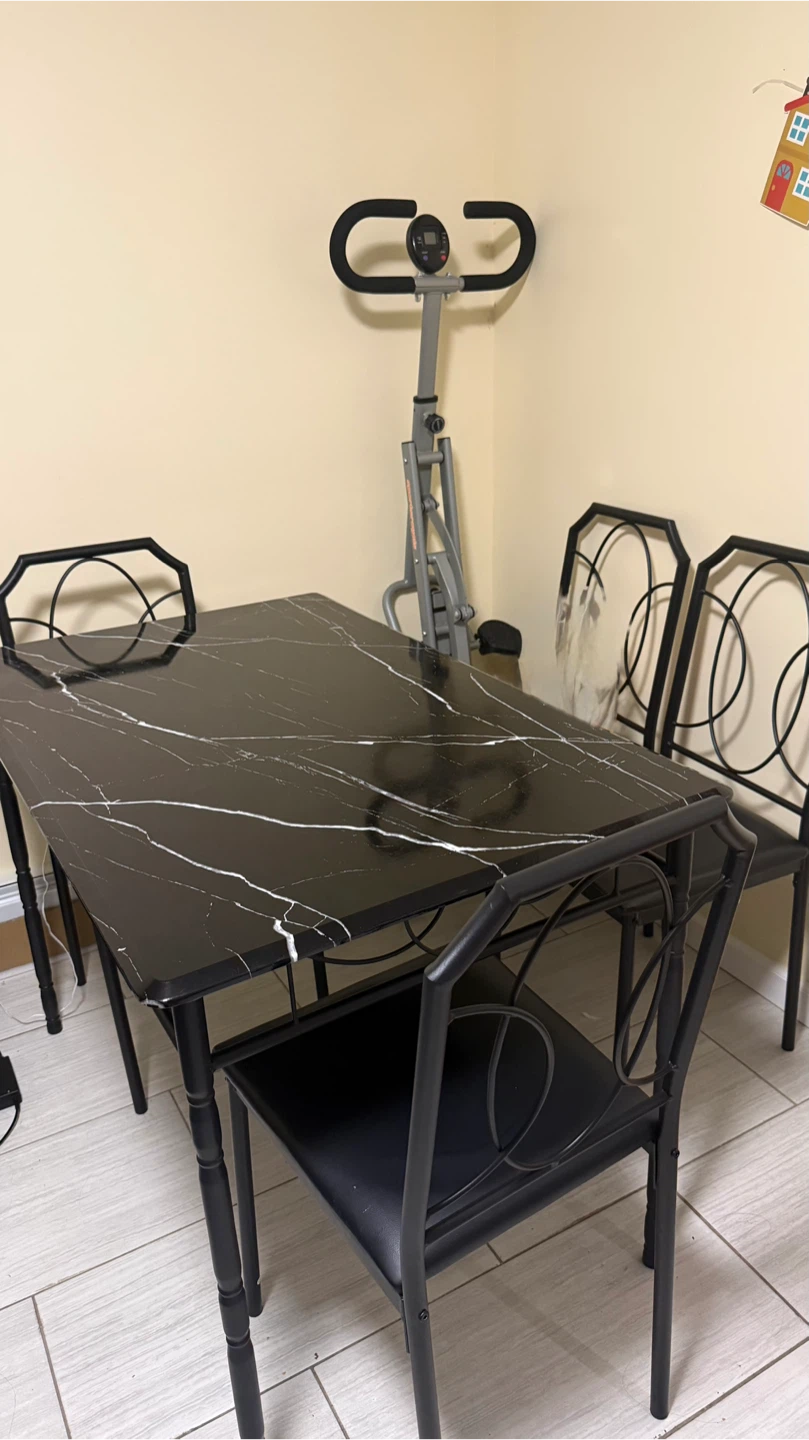Black Marble Dining Table with 4 Chairs