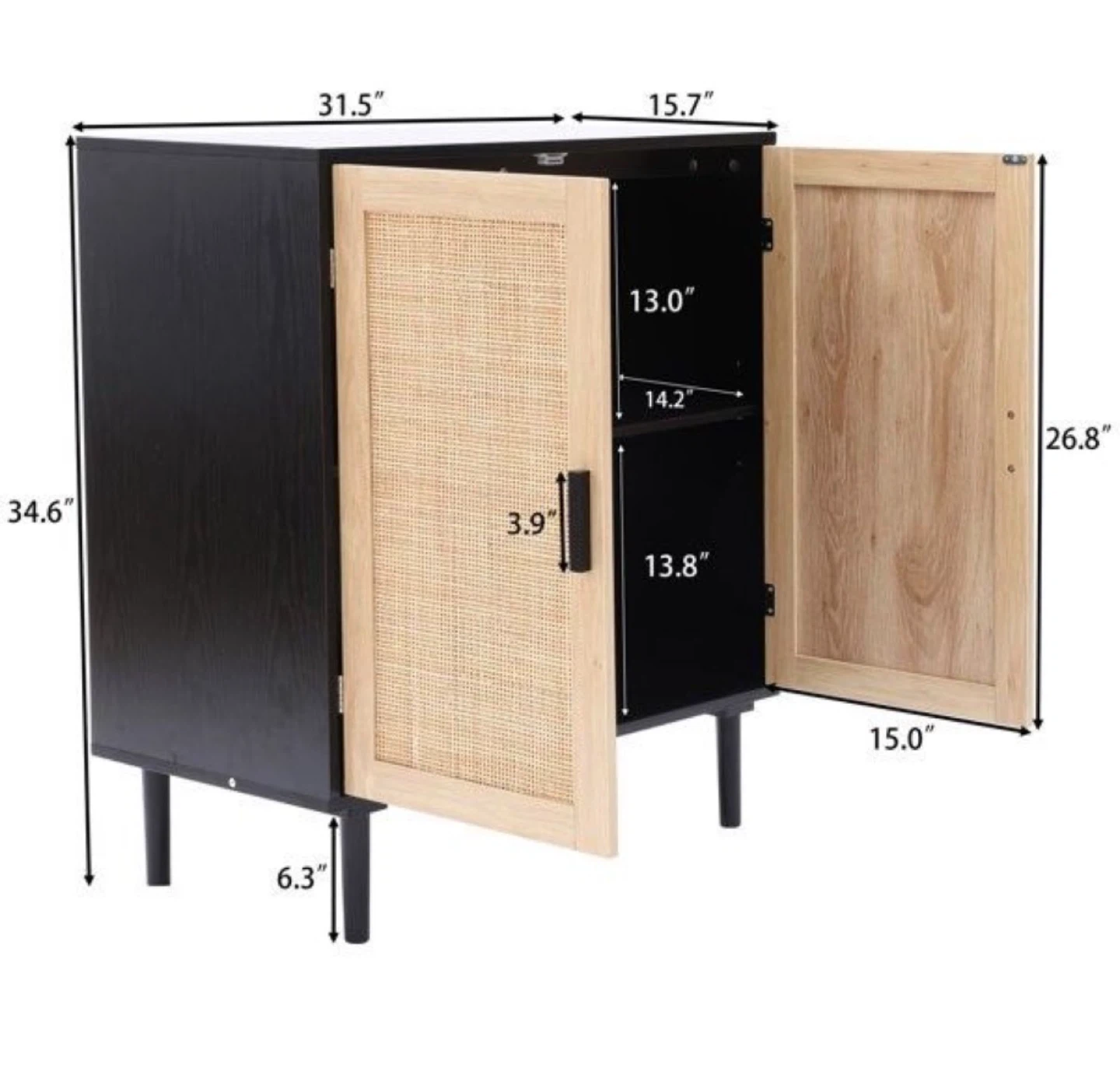 Black Cabinet with Rattan Doors - 31.5" x 34.6" - photo 5