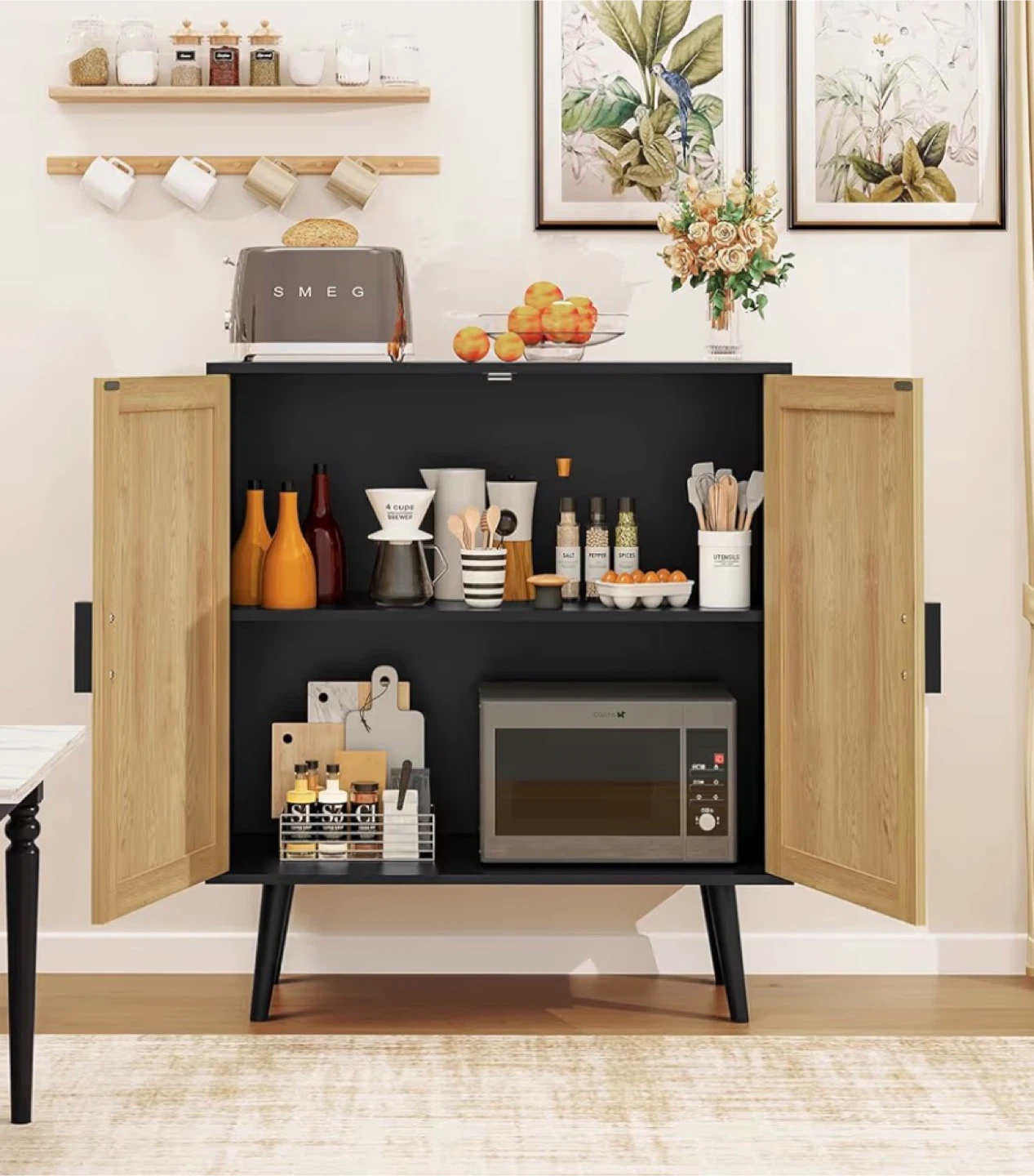 Black Cabinet with Rattan Doors - 31.5" x 34.6" - photo 2