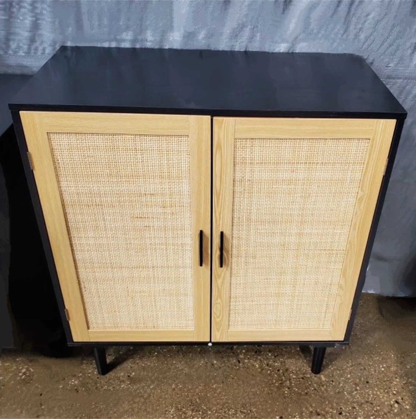Black Cabinet with Rattan Doors - 31.5" x 34.6" - photo 4