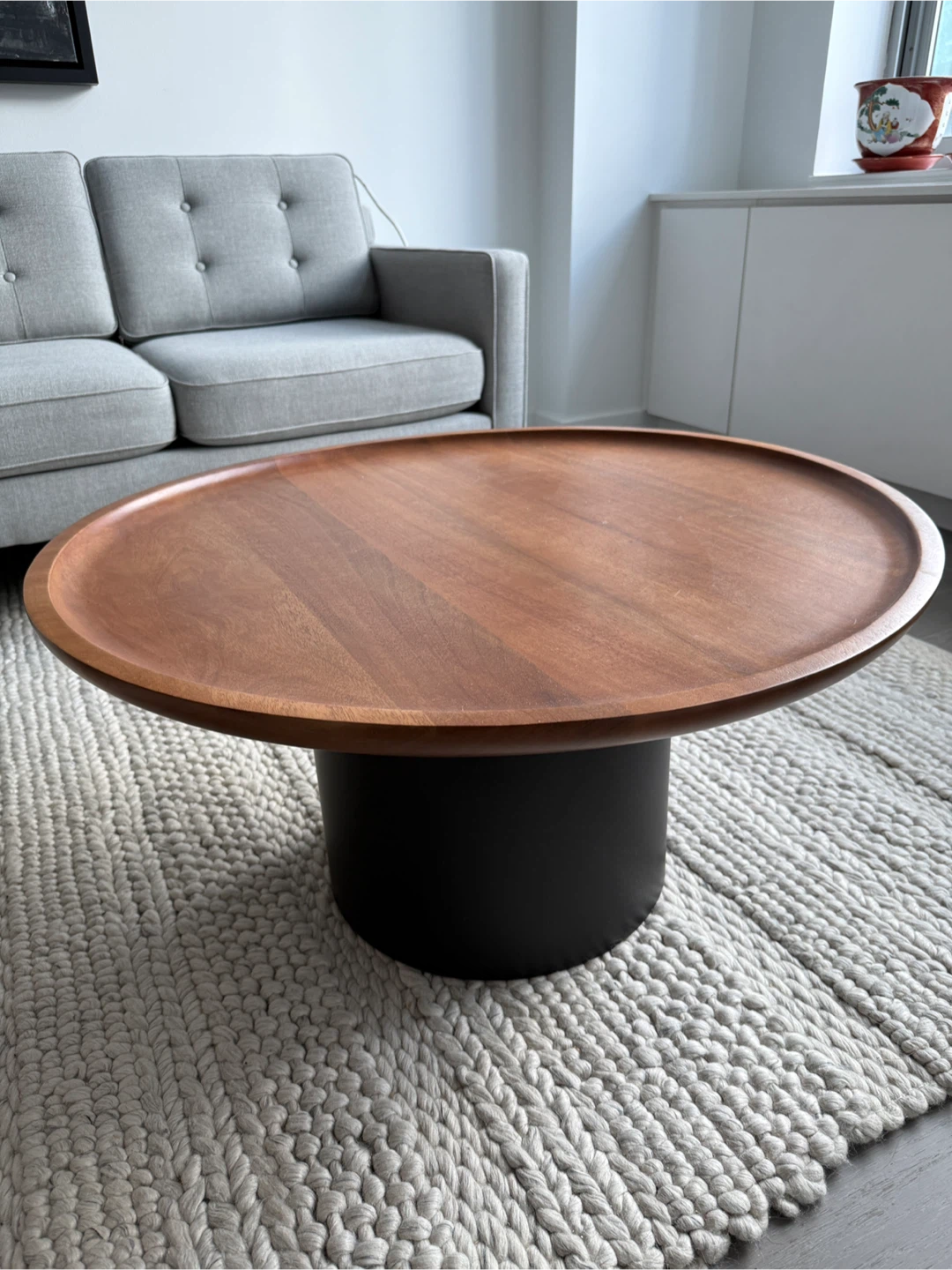 West Elm Wood Coffee Table with Black Metal Base- Modern Style