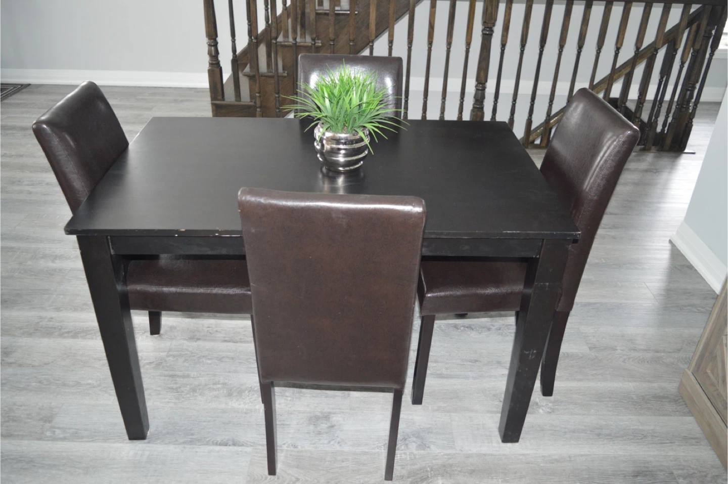 Dining Table with 4 Leather Chairs - Brown - photo 2