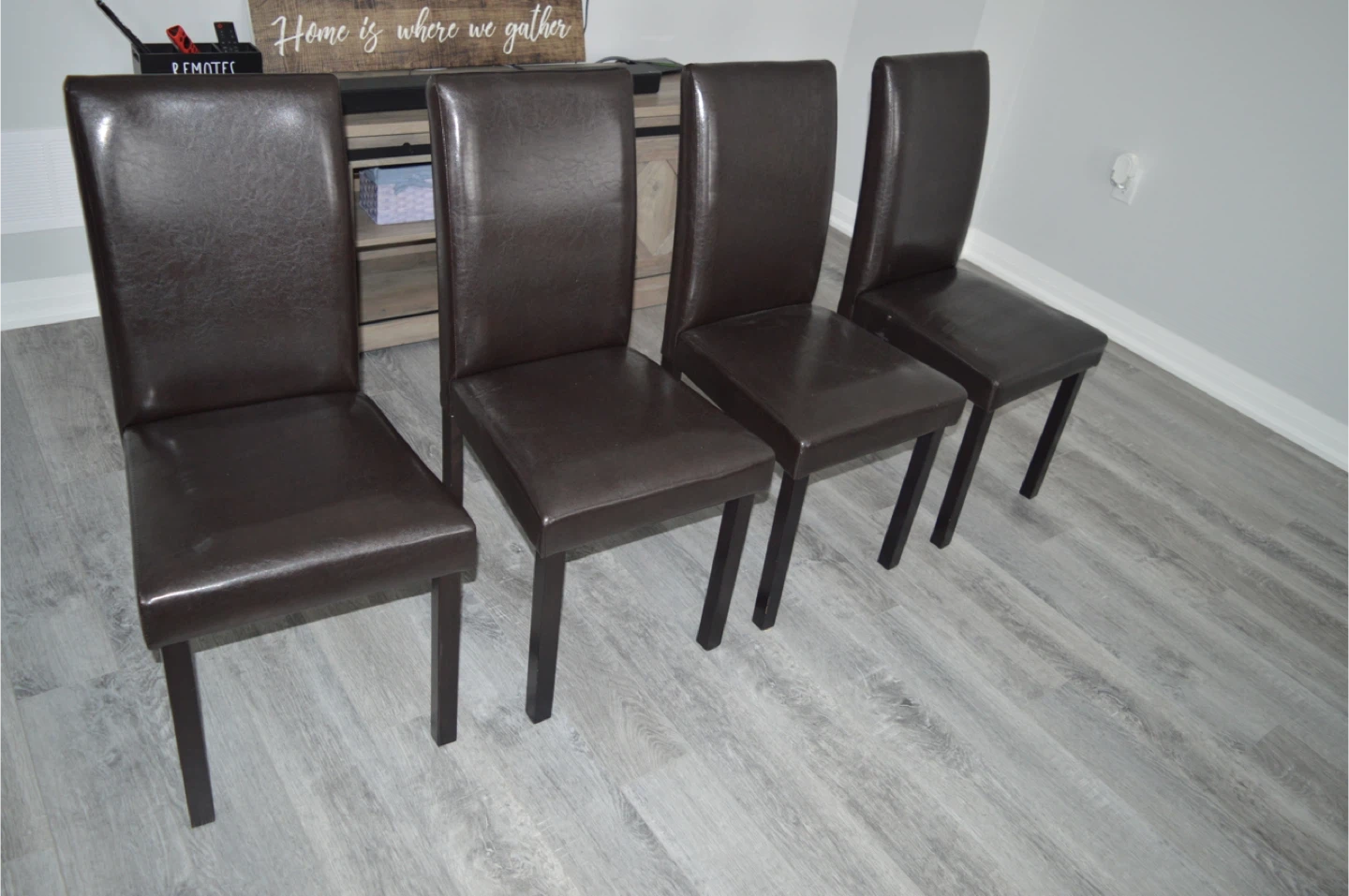 Dining Table with 4 Leather Chairs - Brown - photo 4
