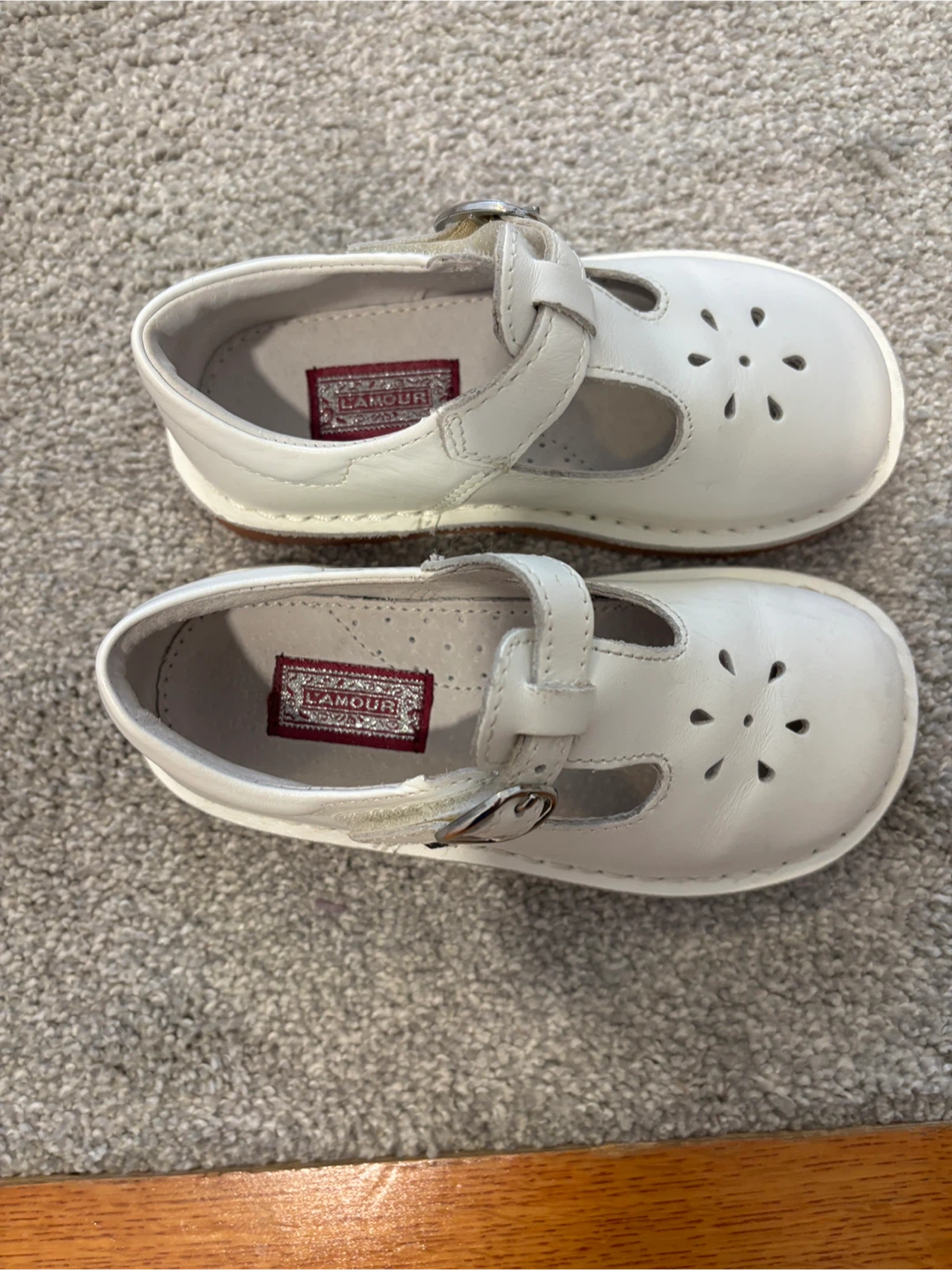 Lamour White Leather T-Strap Shoes
