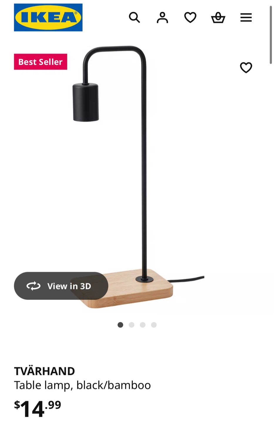 IKEA Tvärhand Table Lamp, Black/Bamboo With Bulb - photo 2