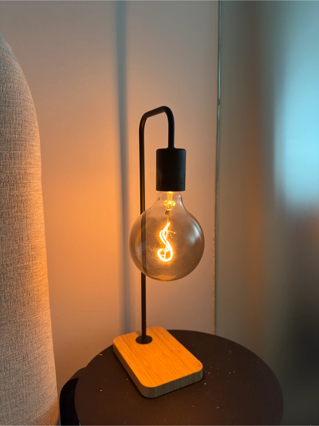 IKEA Tvärhand Table Lamp, Black/Bamboo With Bulb