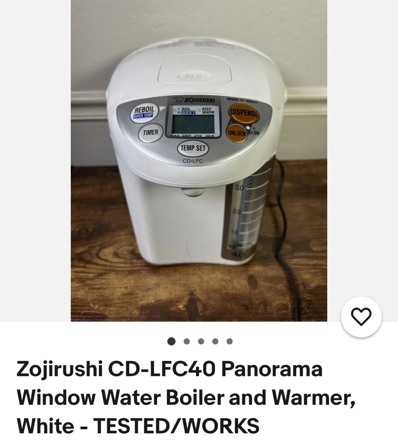 Zojirushi CD-LFC40 Panorama Water Boiler