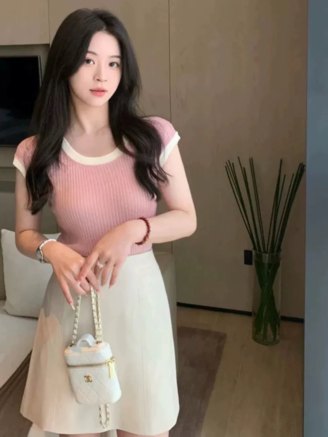 New! Soft Pink Ribbed Knit Top
