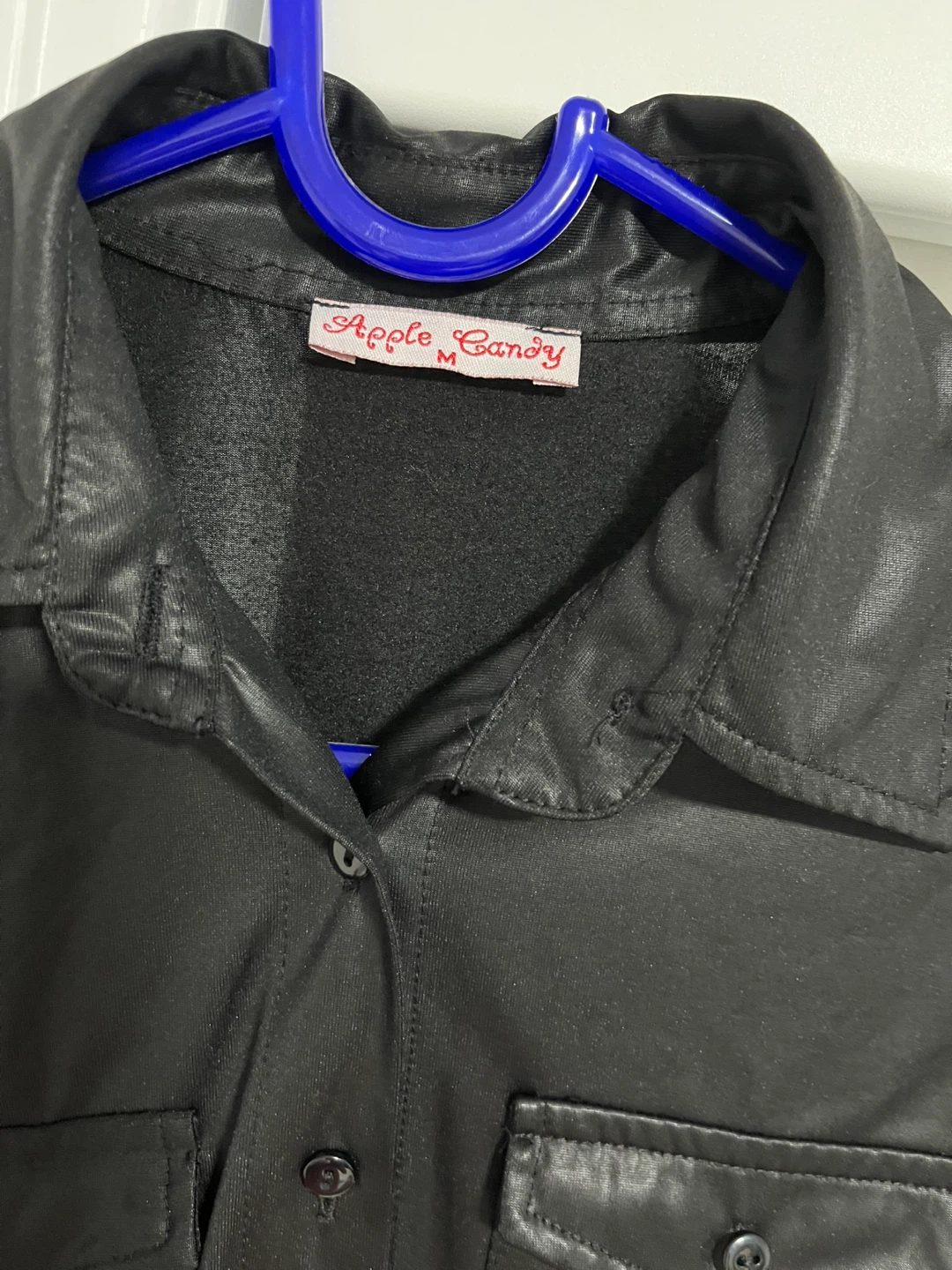 Apple Candy Black Faux Leather Shirt - Size M - photo 2