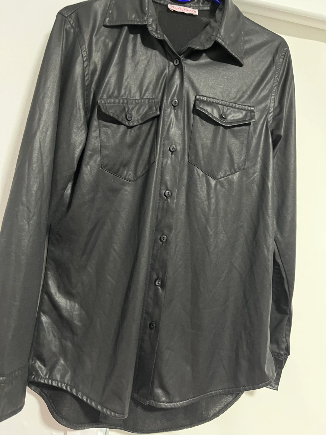 Apple Candy Black Faux Leather Shirt - Size M