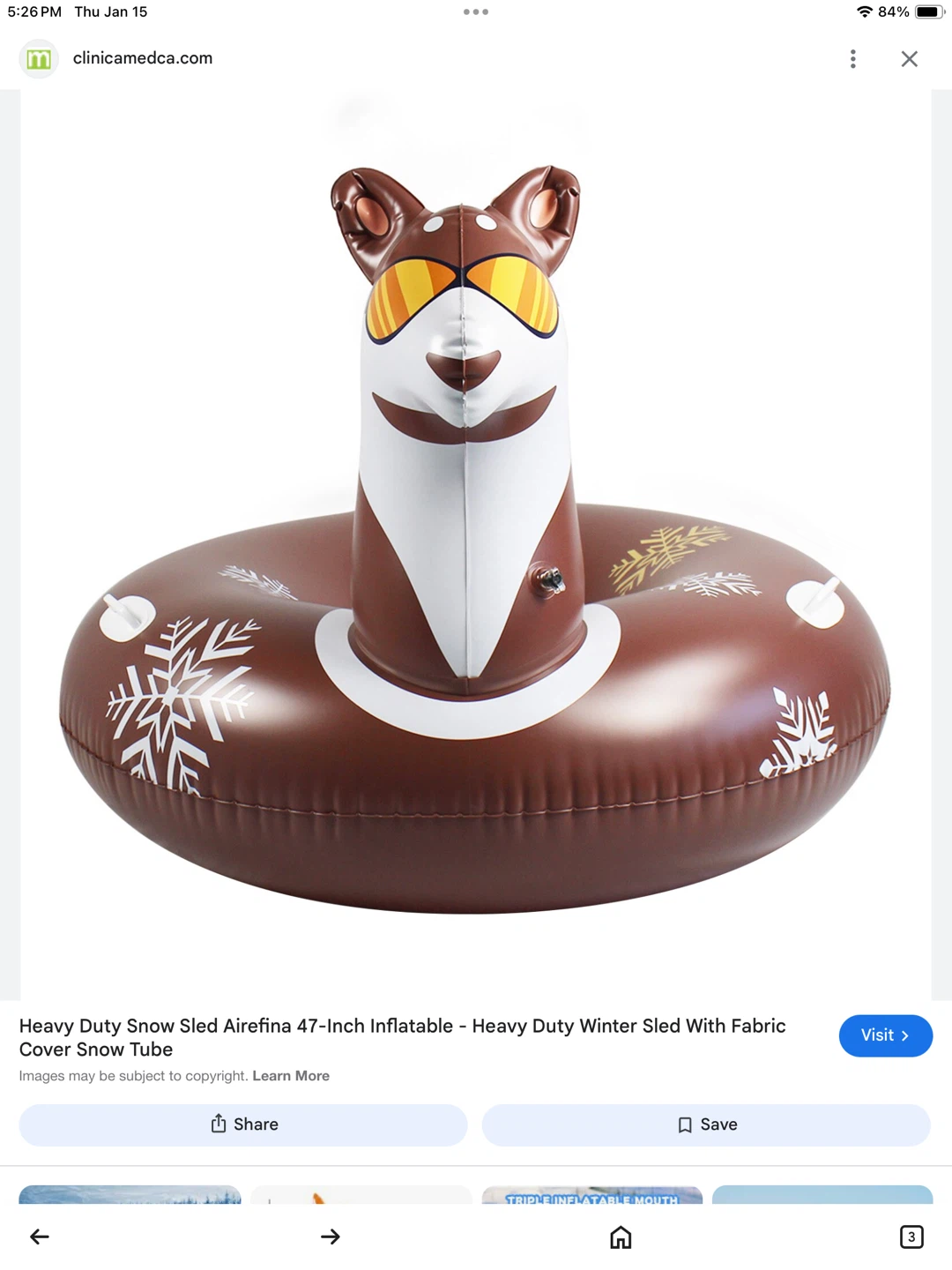Inflatable sturdy Snow Tube Sled - cool deer design - photo 5