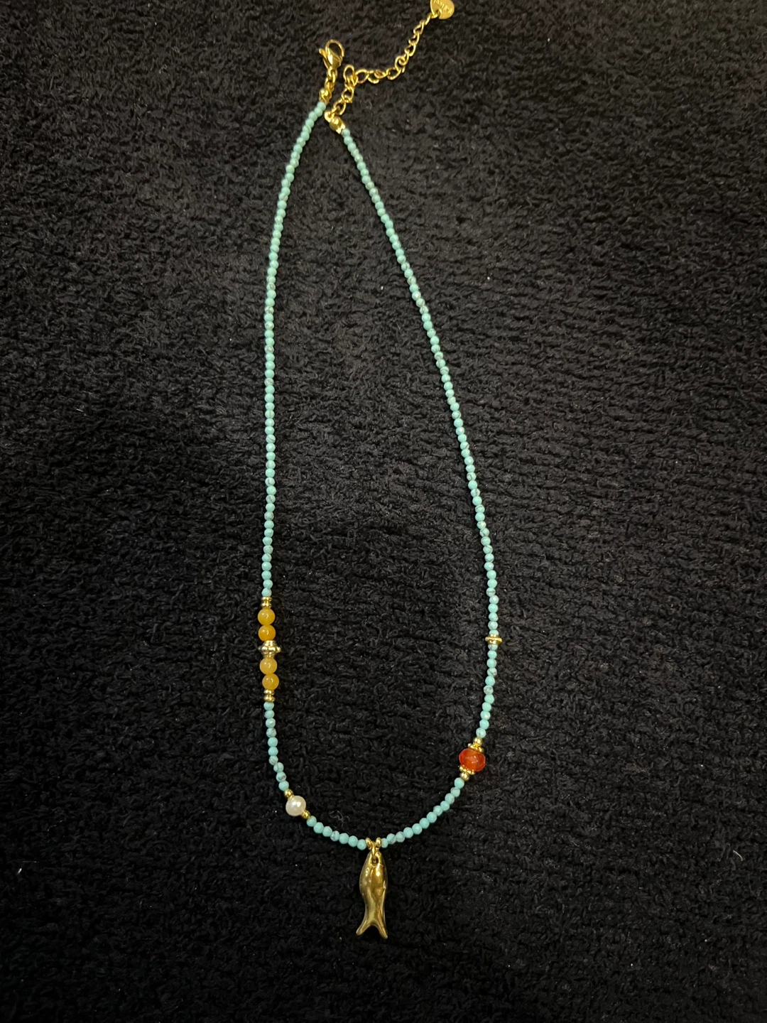 Beaded Necklace with Golden Fish Pendant