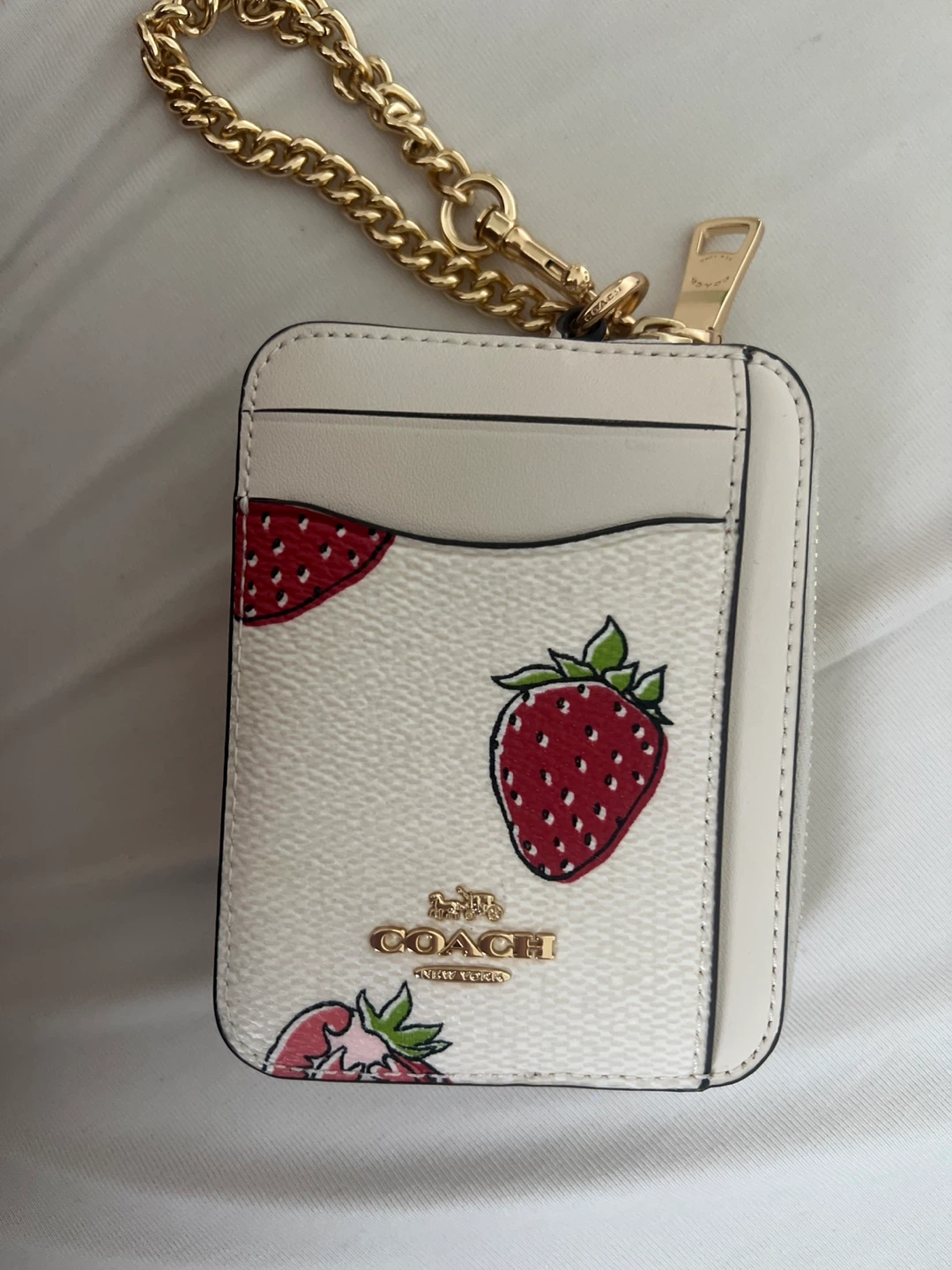 Coach Strawberry Print Card Case on Chain