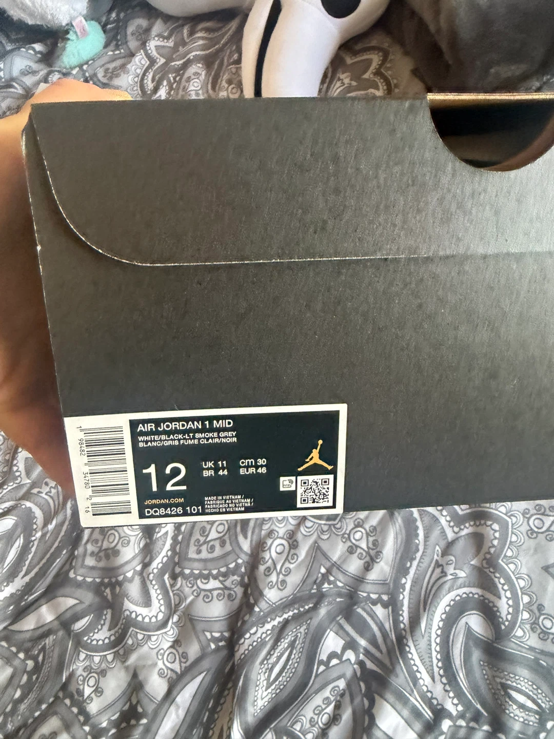 Air Jordan 1 Mid White/Black-Lt Smoke Gray Size 12 - photo 2