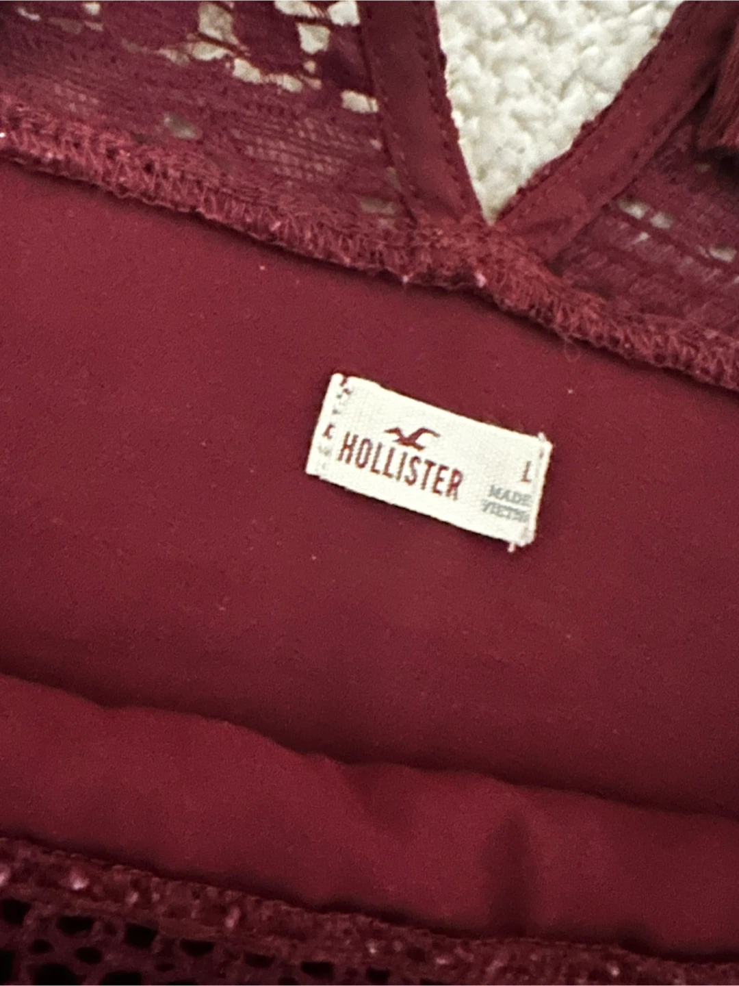 Hollister Burgundy Lace Top - Size L - photo 2