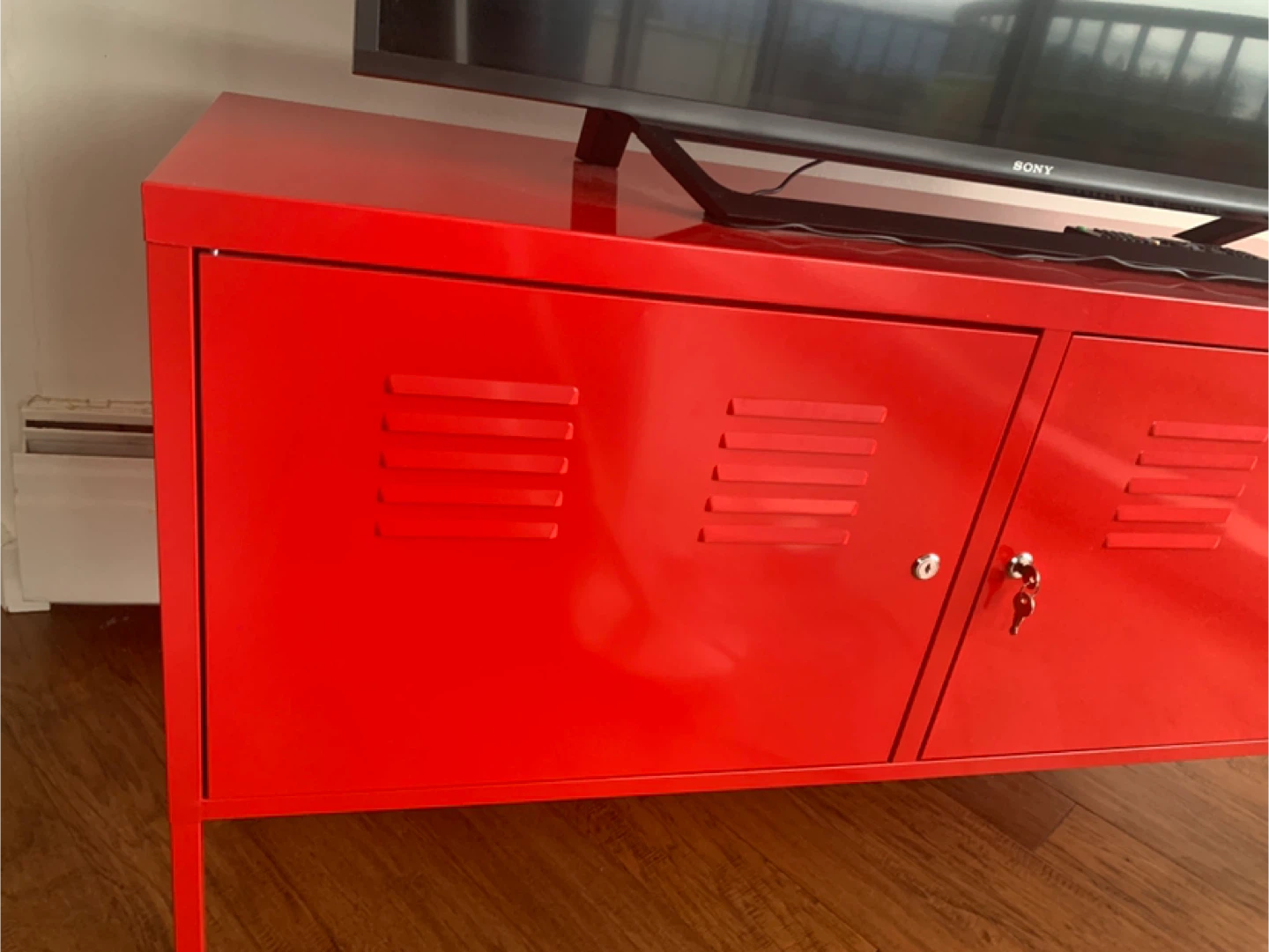 Red Metal TV Stand with Doors - photo 2