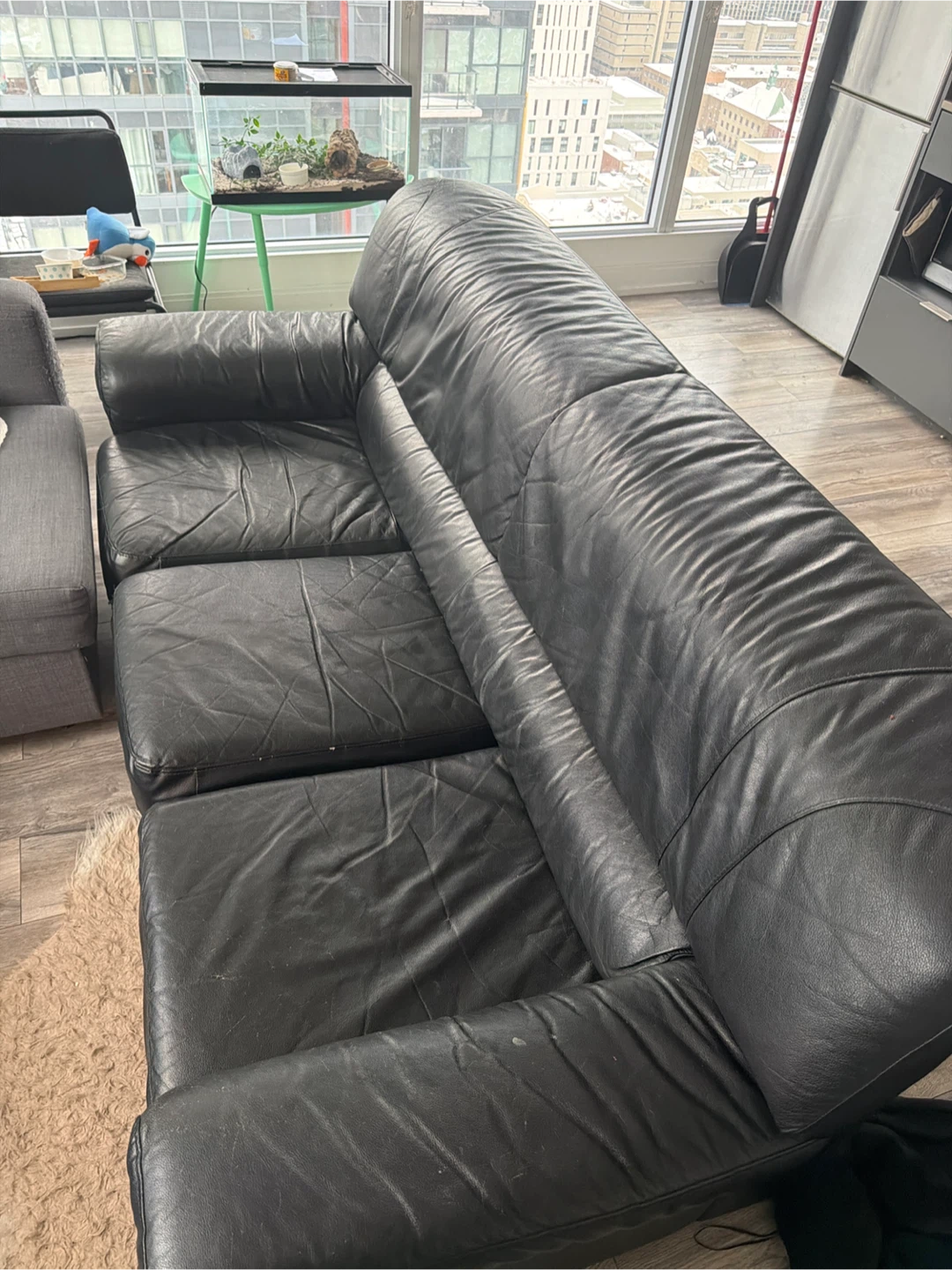 Black Leather Sofa - photo 2