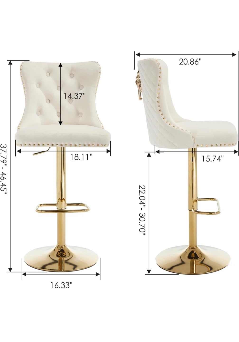 Adjustable Swivel Bar Stool, Cream Velvet - photo 2