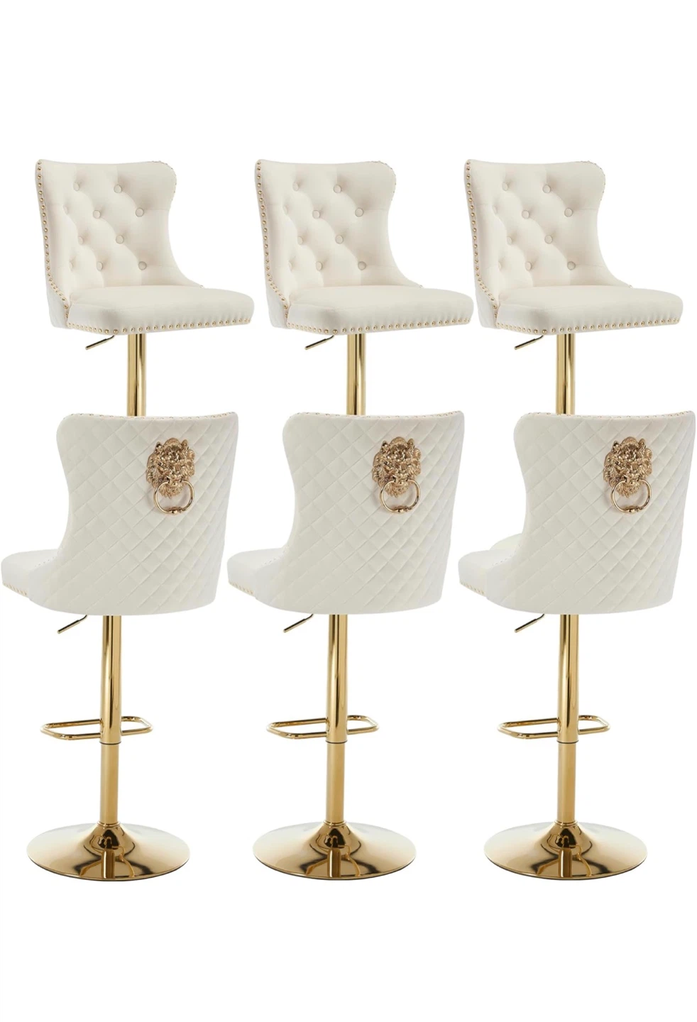 Adjustable Swivel Bar Stool, Cream Velvet