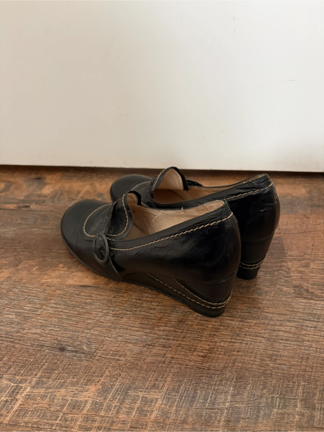 Fly Girl Black Leather Wedge Shoes - photo 3