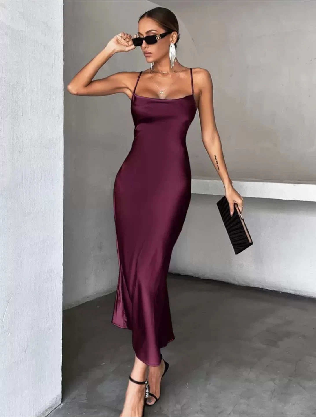 Burgundy Satin Slip Dress