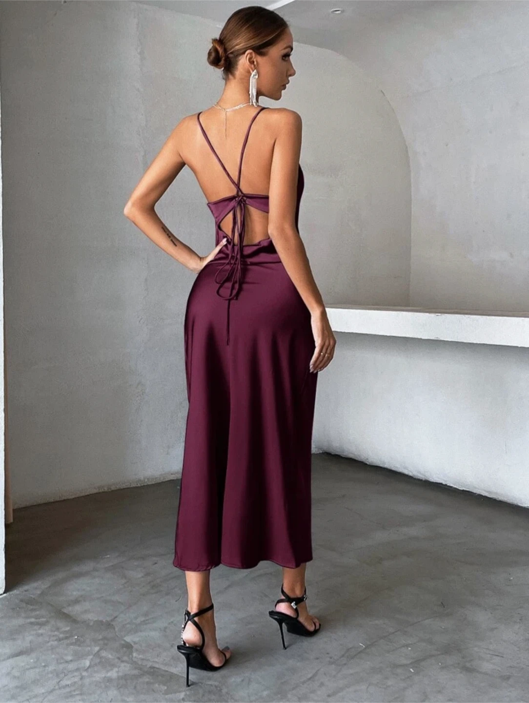 Burgundy Satin Slip Dress - photo 3