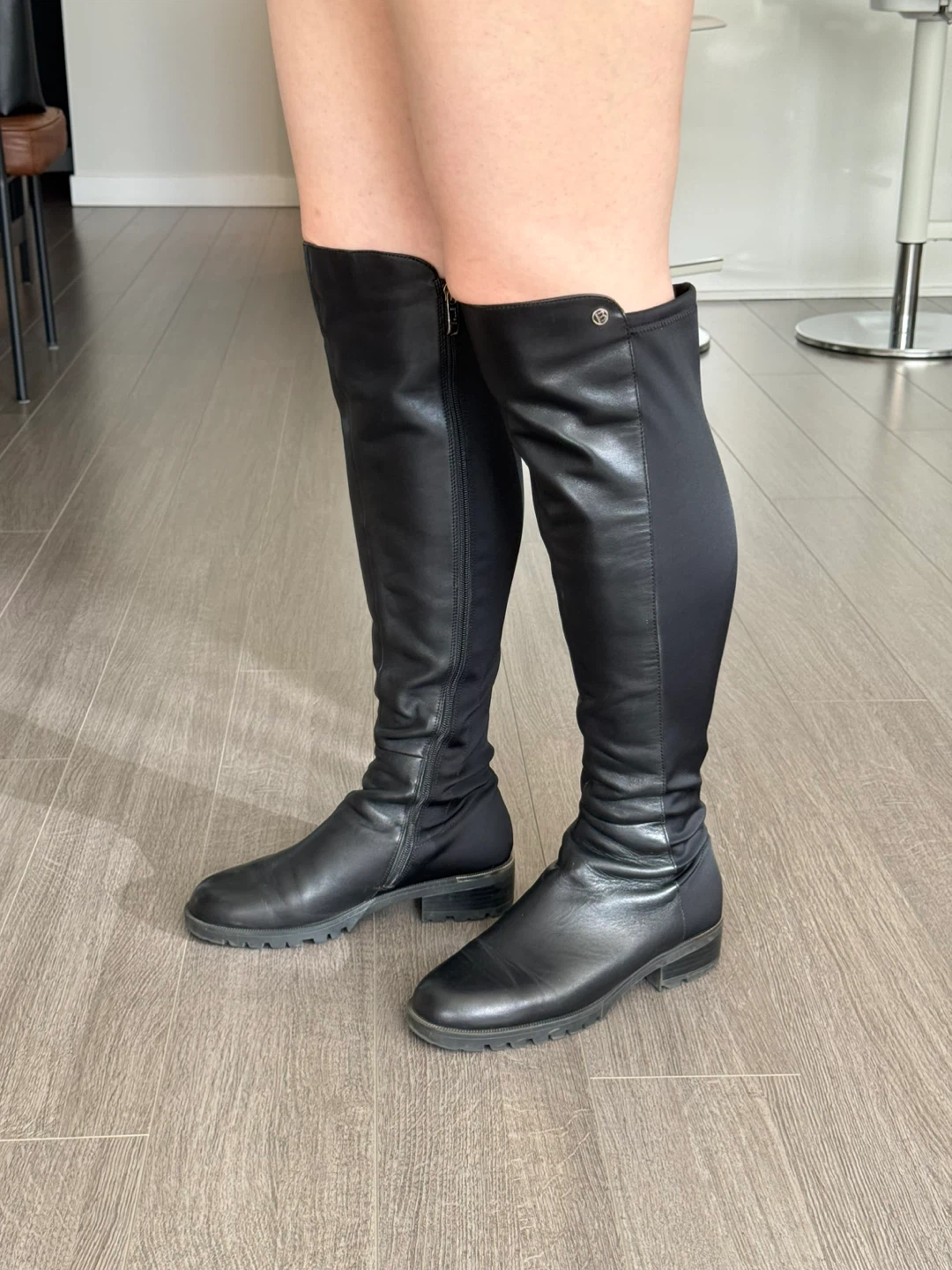 🥕Size 7.5 BELLE Black Leather Over-the-Knee Boots - photo 4