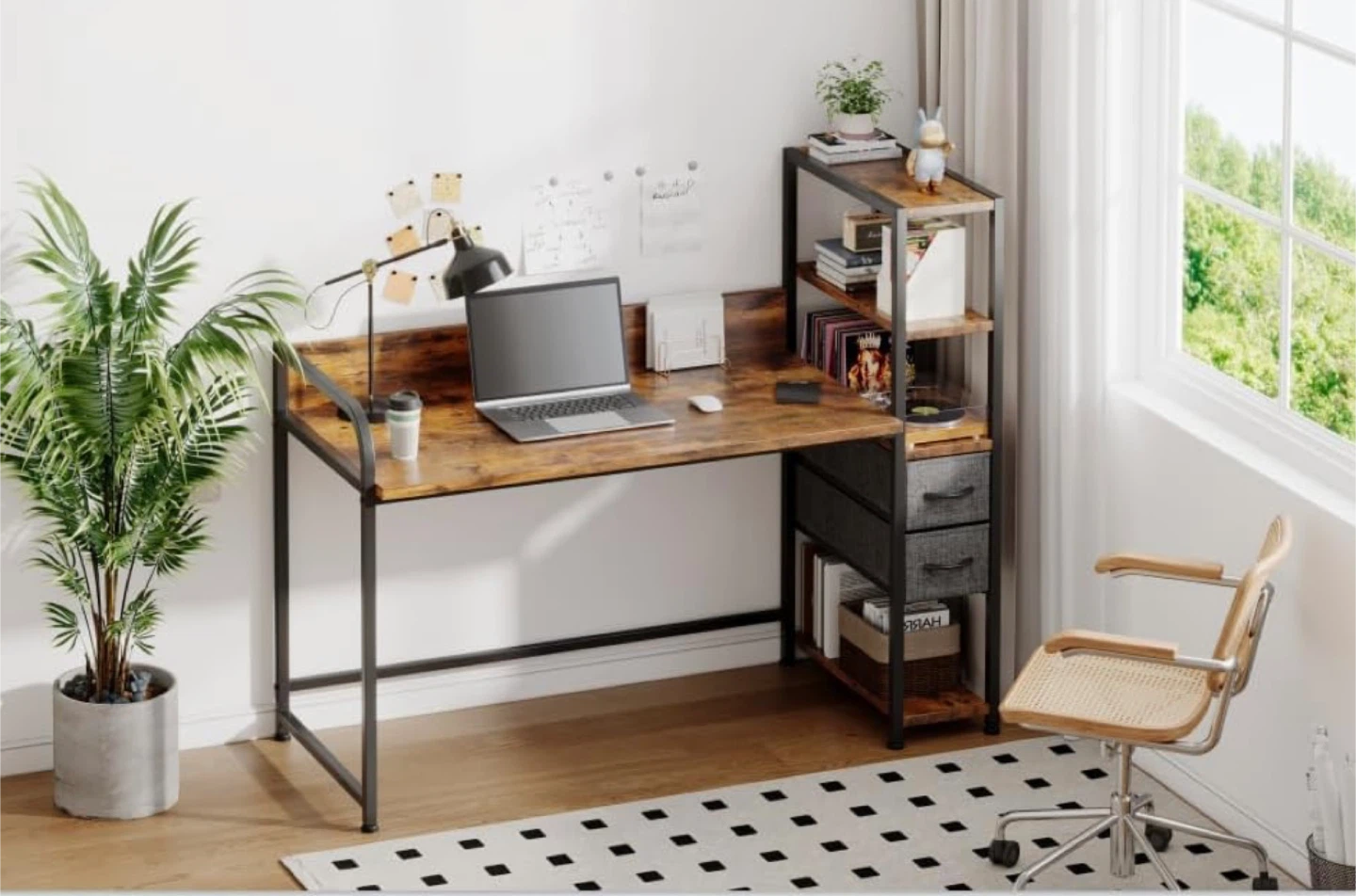 Rustic Brown Computer Desk with Shelves
