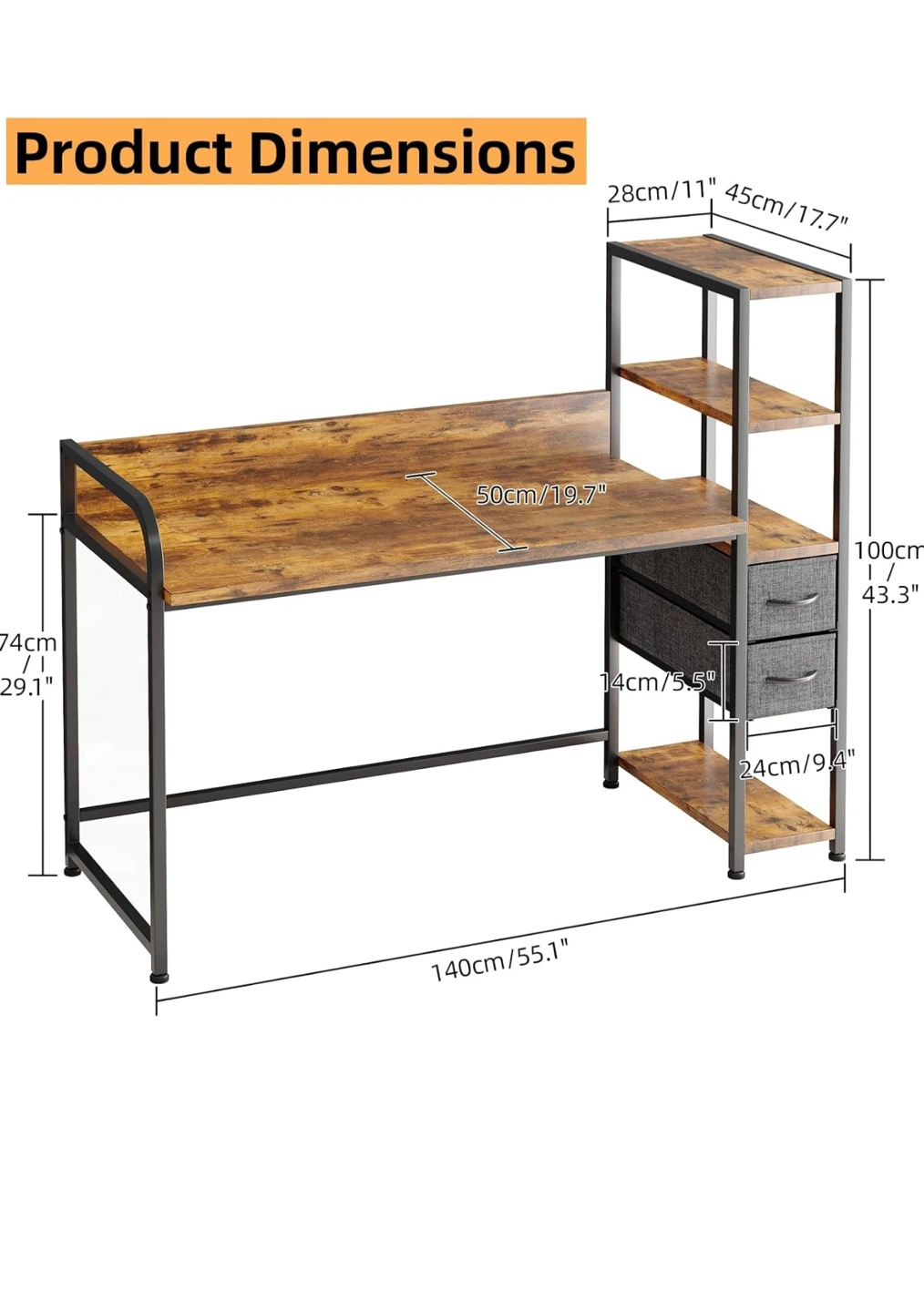 Rustic Brown Computer Desk with Shelves - photo 2