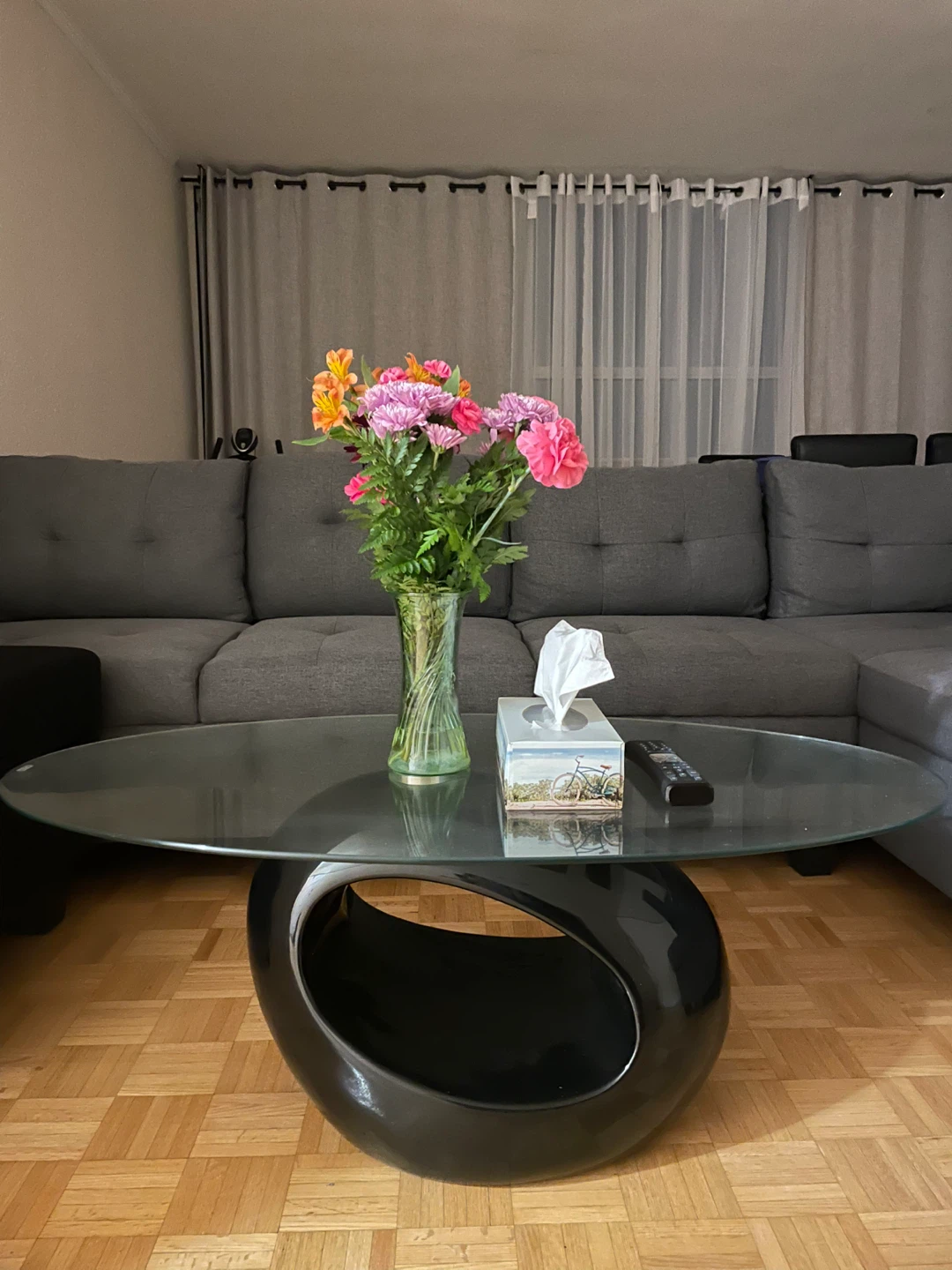 Hot sale—brand new Glass Top Coffee Table with Black Base