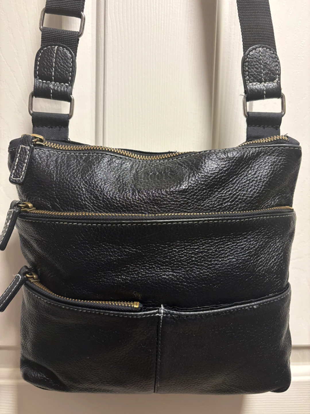 Roots Black Leather Crossbody Bag
