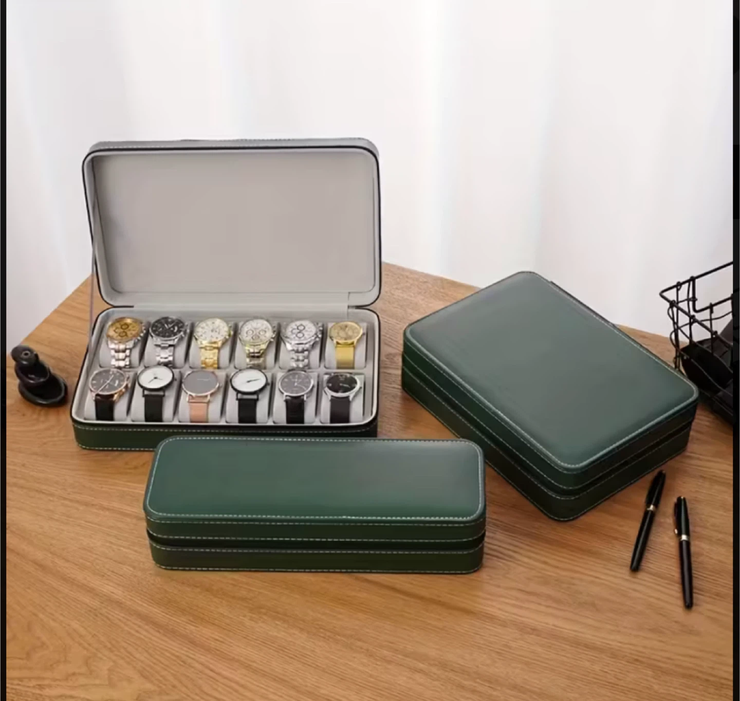 12slots New Green Leather Watch Storage Box
