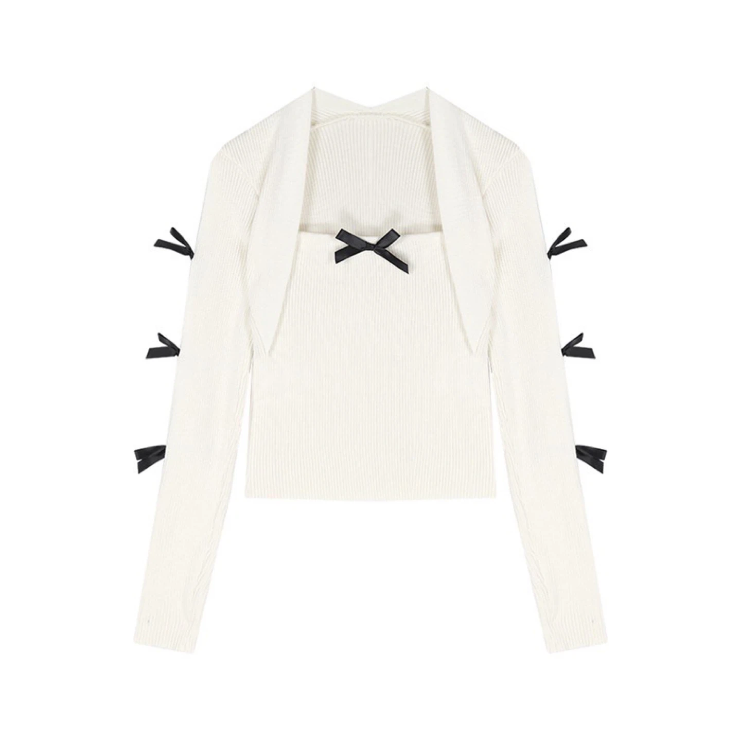 🆕 Ribbed Knit Top with Bow Details