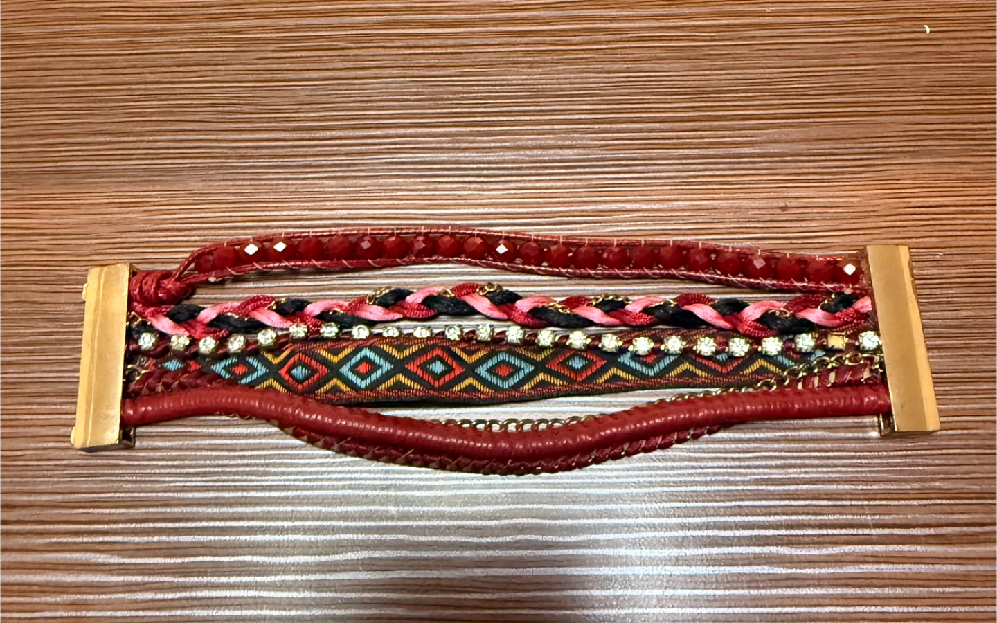 Red Multi-Strand Bracelet with Gold Accents - photo 2